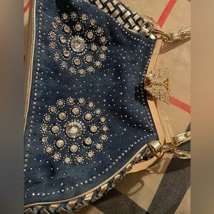 Sixty bag  Embellished Blue and Gold Handbag